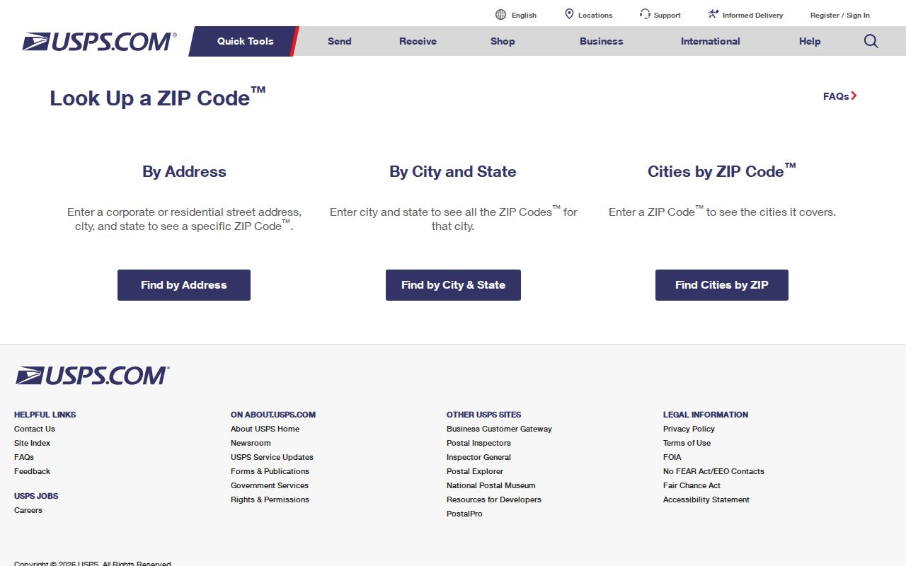 De Pere ZIP code directory USPS lookup screen